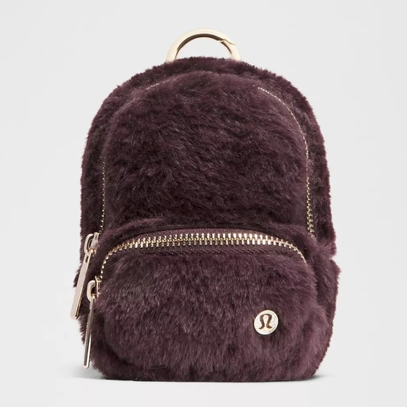 lululemon athletica Handbags - Lululemon Everywhere Nano Backpack Plush Fleece - Black Plum / Gold Bag Charm
